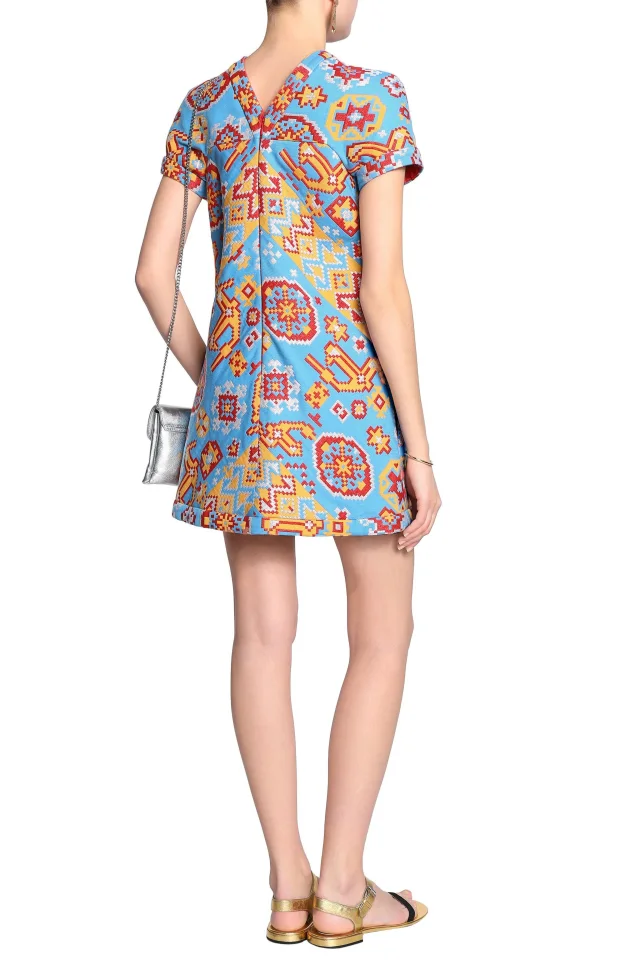 Valentino Garavani Metallic Cotton-Blend Jacquard Mini Dress in Light blue, photo 3 of 4 from THE OUTNET