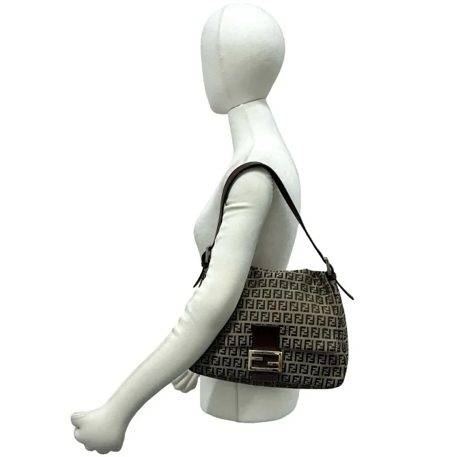 Fendi Zuccchino Canvas Leather Shoulder Bag in Brown Canvas from LuxUness, photo 2 of 10