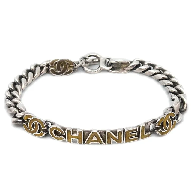 Chanel 2000SS Logo & CC Bracelet Silver in Silver from AMORE Vintage Tokyo