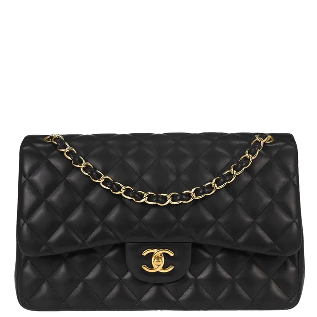 Chanel 2012-2013 Black Lambskin Jumbo Classic Double Flap Shoulder Bag in Black Lambskin from AMORE Vintage Tokyo