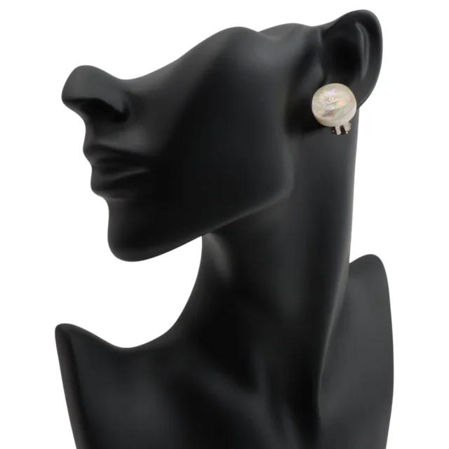 Chanel 1999 Round CC Mark Earrings, Silver/White in White from VINTAGE QOO TOKYO, photo 3 of 4