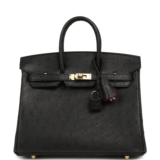 Hermès Special Order (HSS) Birkin 25 Black Verso Ostrich Permabrass Hardware in Black Ostrich from Madison Avenue Couture