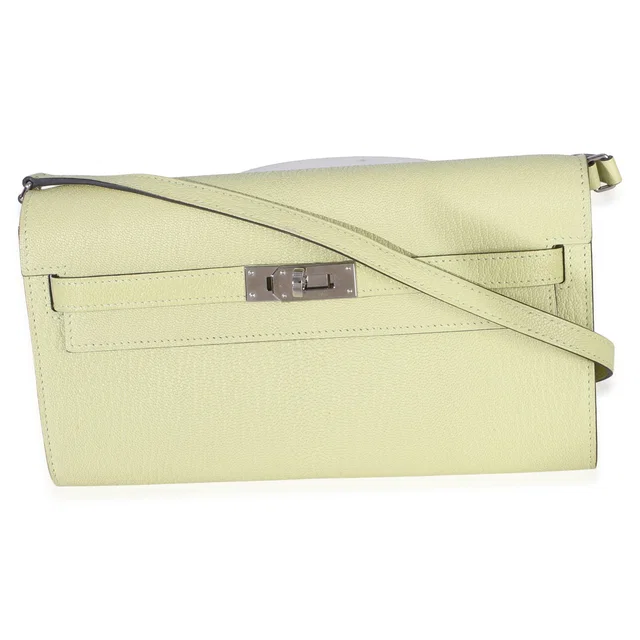 Hermès Jaune Bourgeon Chevre Mysore Kelly Wallet To Go PHW in Yellow Goatskin from myGemma