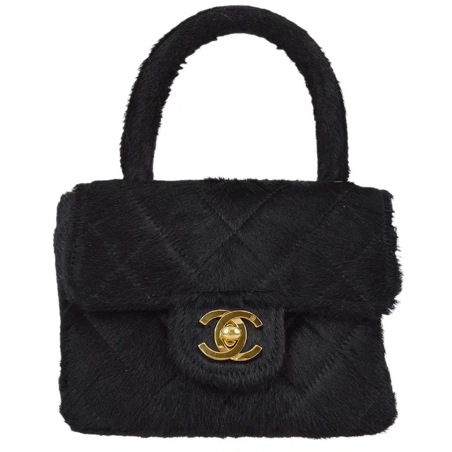Chanel 1991-1994 Black Pony Hair Classic Flap Micro Handbag in Black from AMORE Vintage Tokyo