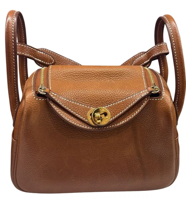 Hermès Mini Lindy in Gold Barenia with GHW - Full Set in Gold from Luxury Promise