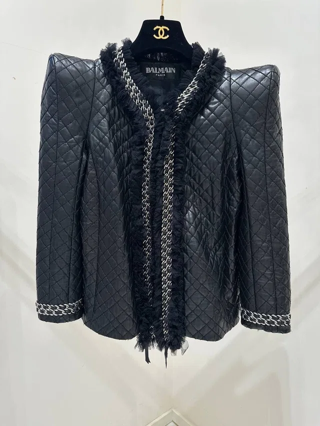 Balmain Paris Quilted Lambskin Leather Jacket - Size 40 in silver|gray|black Lambskin from Poshmark