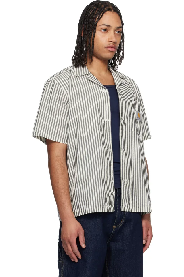 Carhartt Work In Progress Black & White Short Sleeve Leavel Stripe Shirt, photo 2 of 4 from SSENSE