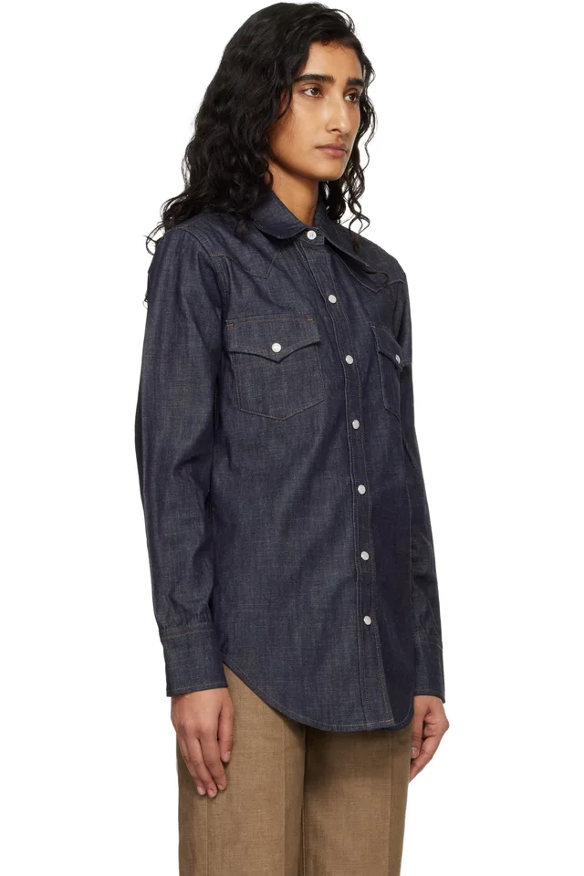 A.P.C. Navy Western Denim Shirt, photo 2 of 4 from SSENSE