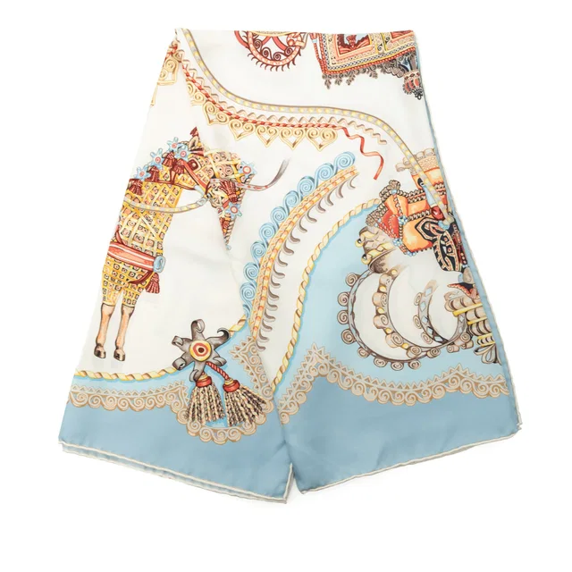 White Hermès Paperoles Silk Scarf 90 Scarves in White Silk from Designer Revival