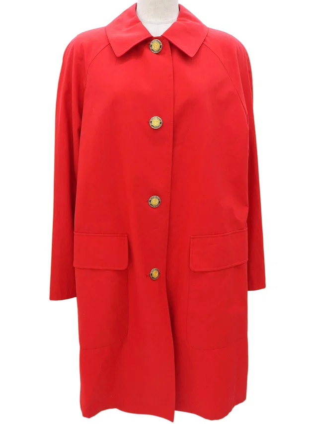 Burberry Logo Button Stand Collar Coat Red in Red from VINTAGE QOO TOKYO
