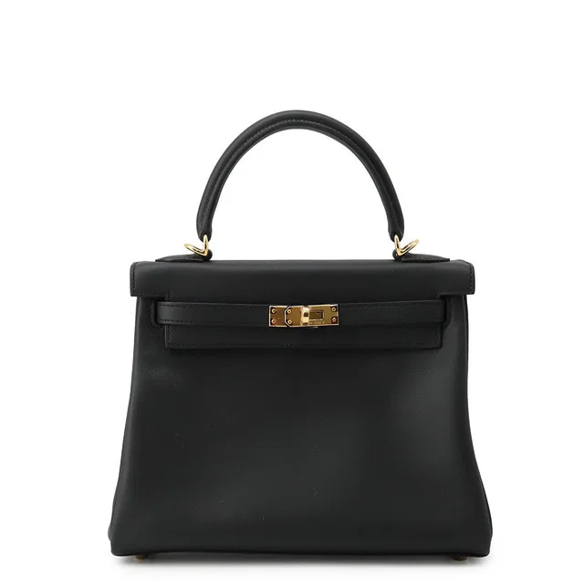 Hermès Kelly Retourne Black Swift Leather Size 25 in Black Swift leather from GALLERY RARE