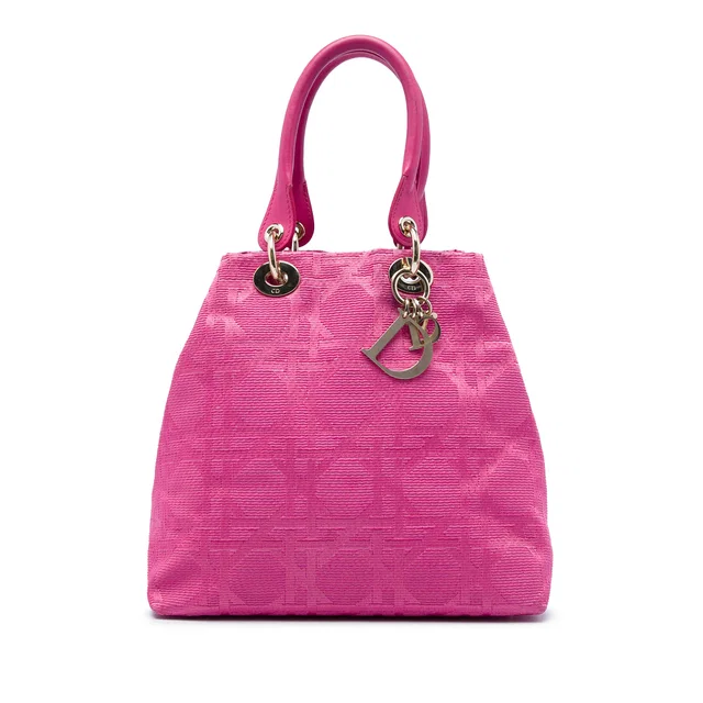 Pink Dior Small Canvas Cannage Lady Dior Soft Shopping Tote in Pink Canvas from Designer Revival