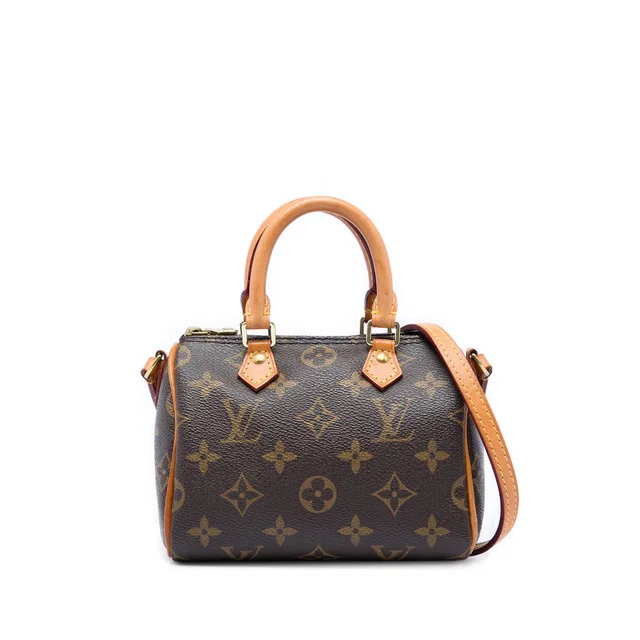 Brown Louis Vuitton Monogram Nano Speedy Bandouliere Satchel in Brown Coated canvas from Designer Revival