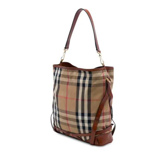 Beige Burberry House Check Canvas Gosford Bridle Satchel in Beige Canvas from Designer Revival, photo 2 of 6