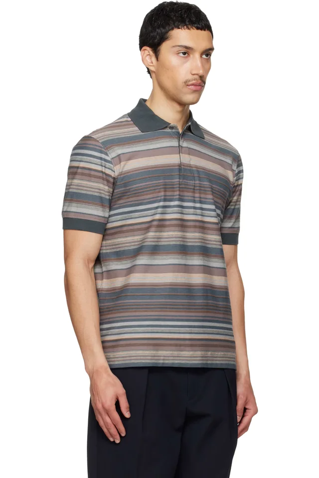 Paul Smith Taupe & Gray Textured Stripe Polo, photo 2 of 4 from SSENSE