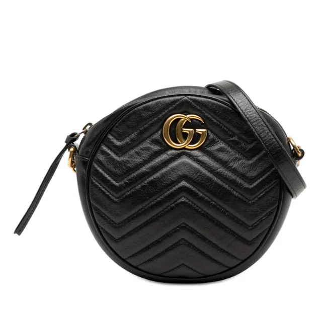 Black Gucci Mini GG Marmont Matelasse Leather Round Crossbody in Black Leather from Designer Revival
