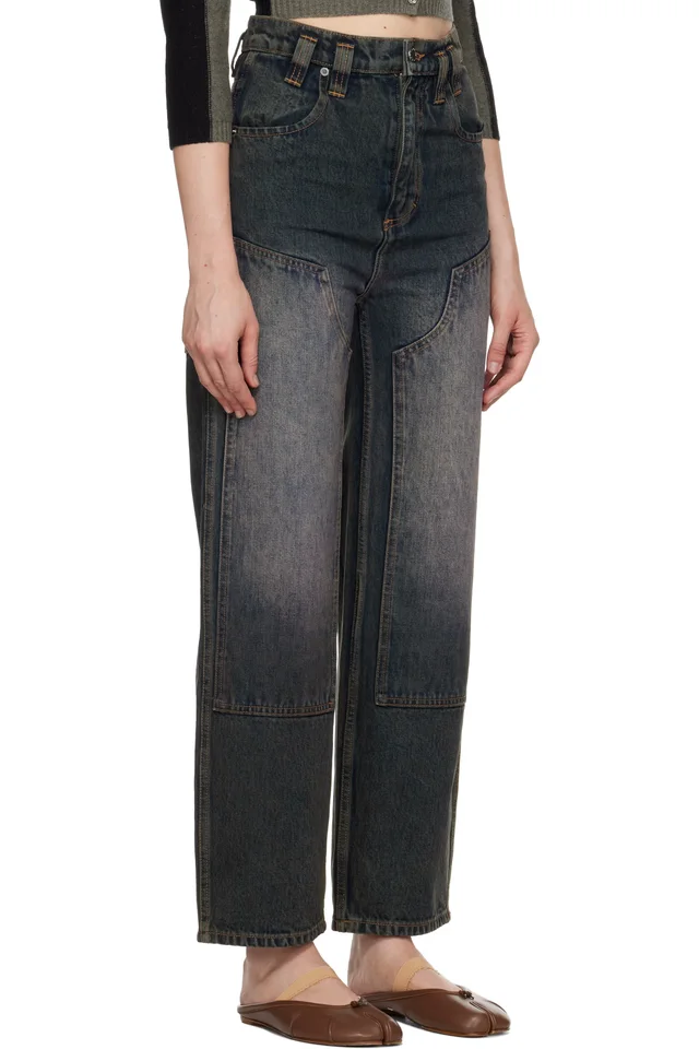 Eckhaus Latta Blue Double Knee Baggy Jeans, photo 2 of 4 from SSENSE