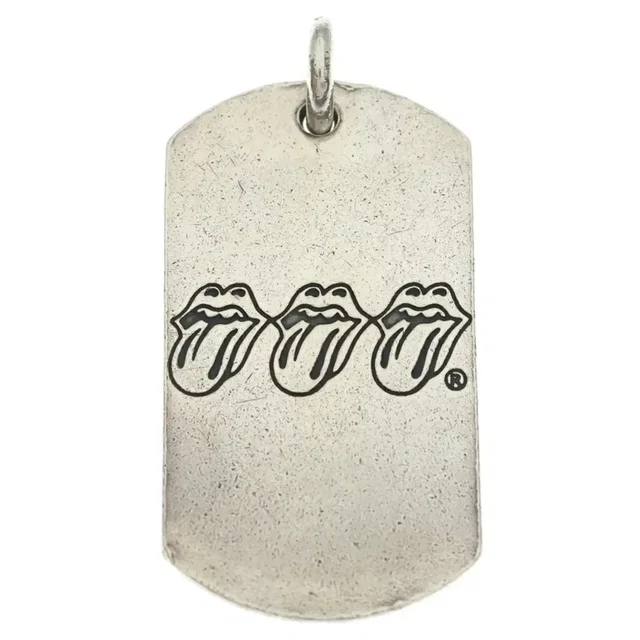 Chrome Hearts Lip Tongue Pendant Stones Dog Tag Necklace in Silver in gray|silver from Grailed