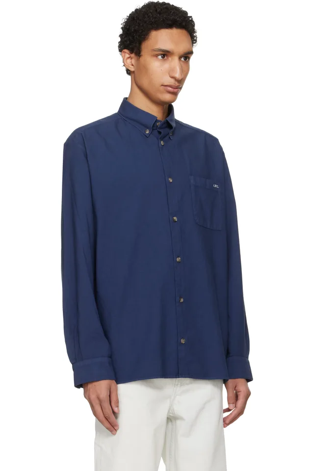 A.P.C. Navy Mateo Logo Shirt, photo 2 of 4 from SSENSE