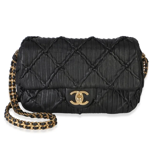 Chanel Black Pleated Lambskin Mini Soul Flap Bag Leather Handbag in Black Lambskin from HEWI