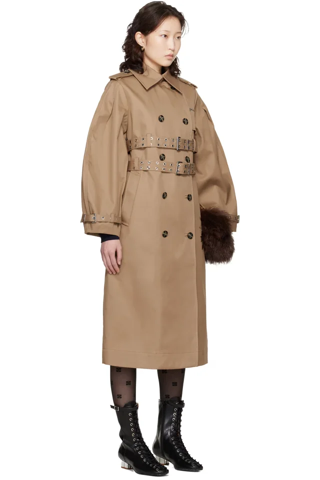 GANNI Beige Bonded Cotton Trench Coat, photo 2 of 4 from SSENSE