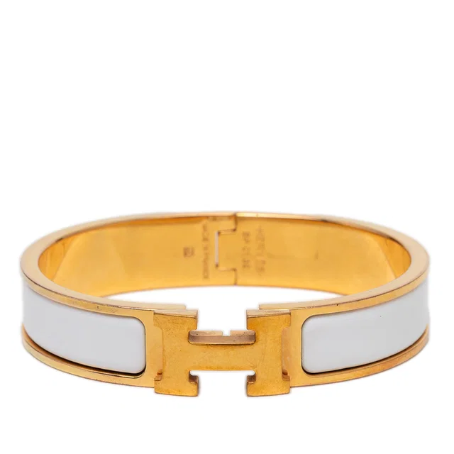 Gold Hermès Narrow Enamel Clic H Bracelet PM in Gold from Designer Revival
