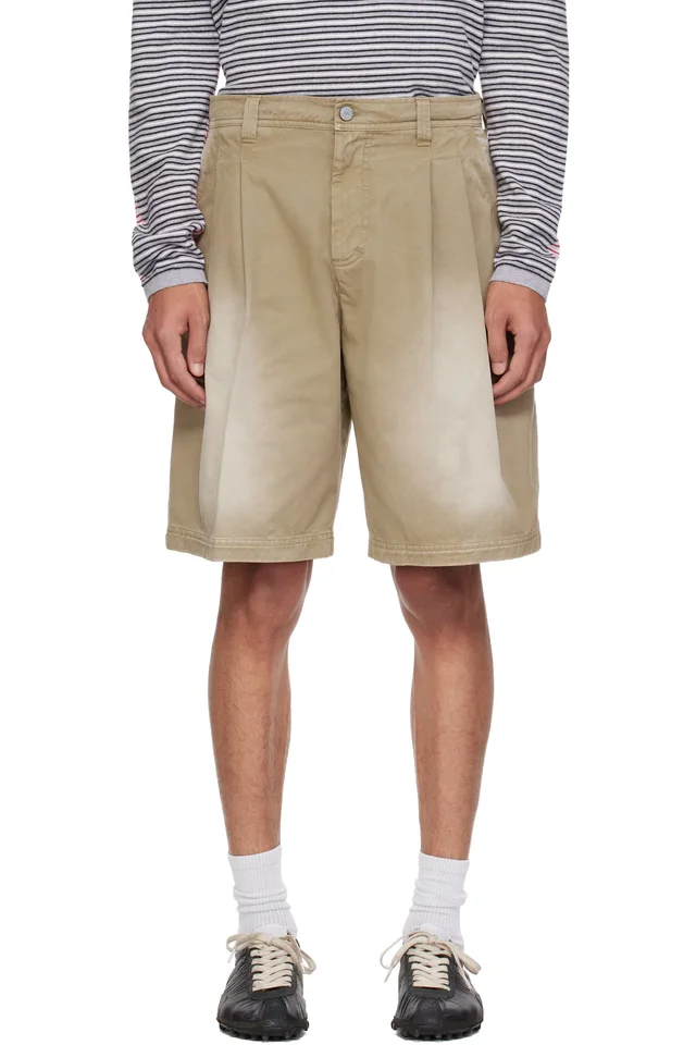 Beige Pleated Chino Woven Denim Shorts, image 1 of 1 from SSENSE