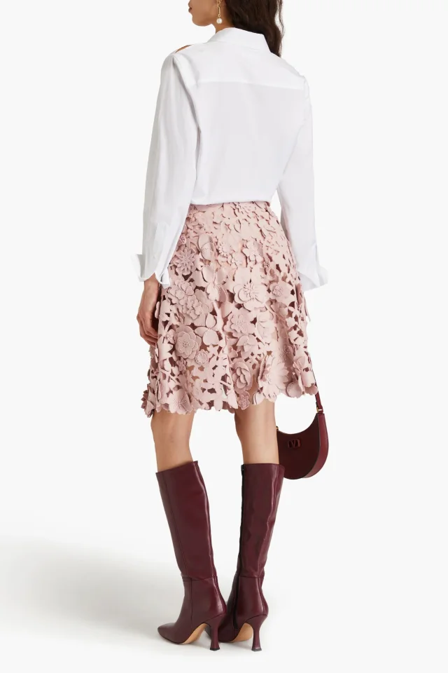 Valentino Garavani Bead-Embellished Laser-Cut Wool-Blend Felt Skirt in Blush, photo 3 of 4 from THE OUTNET