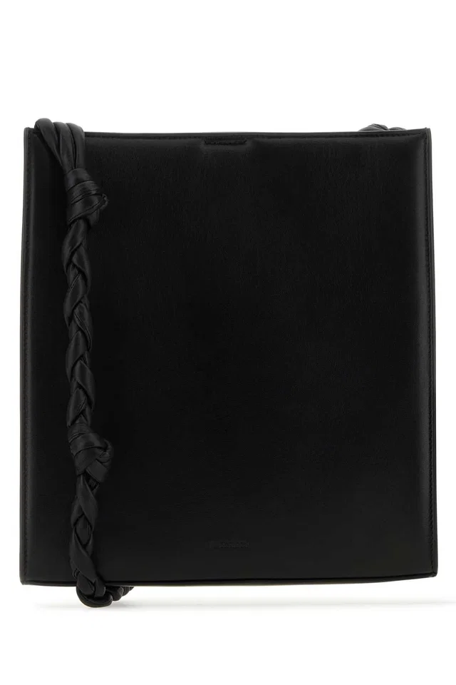 Jil Sander Braided Leather Shoulder Bag — Black in Black Leather from HEWI