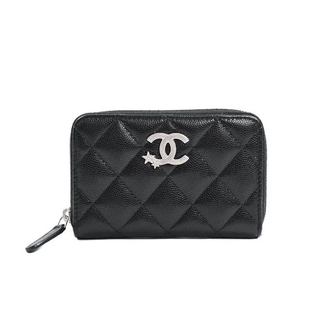 Chanel Compact Wallet Zip Coin Purse in Caviar leather from The Reluxe