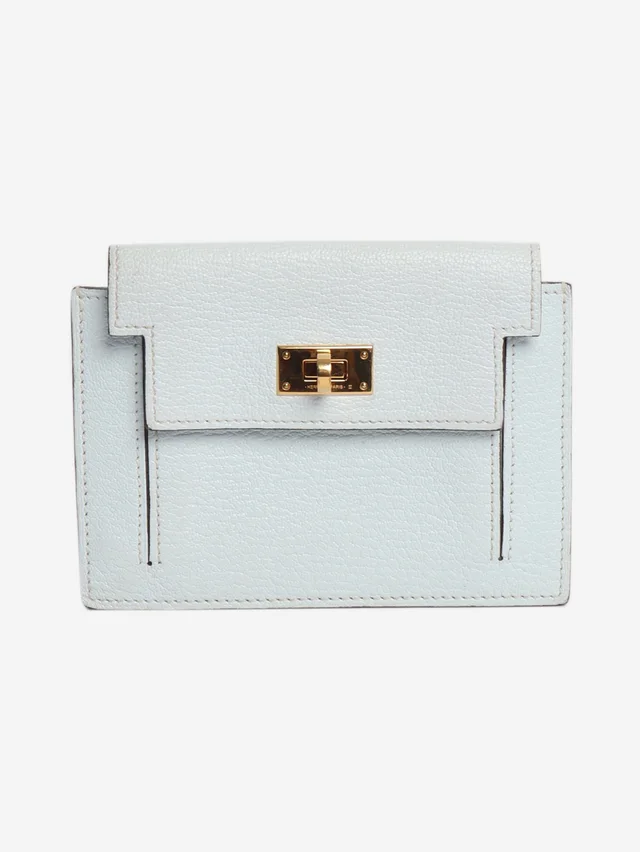 Hermès Bleu Brume Chevre Mysore Kelly Pocket Compact wallet in Blue Goatskin from Sign of the Times