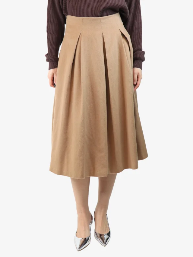 Max Mara Beige pleated camel-wool skirt - size UK 12 in Brown Wool from Sign of the Times