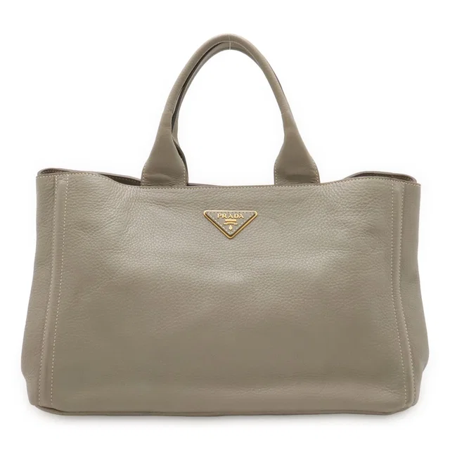 Prada Canapa Tote Large Handbag Leather Gray Gold in Grey Leather from The Reluxe
