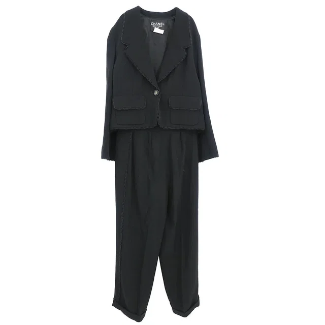 Chanel 1995 Setup Jacket Pants Black #40 in Black Wool from AMORE Vintage Tokyo