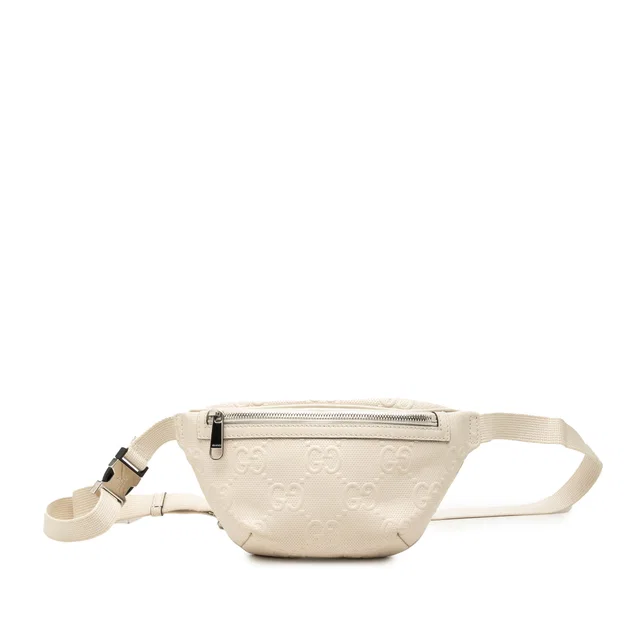 White Gucci GG Embossed Perforated Leather Belt Bag in White Leather from Designer Revival