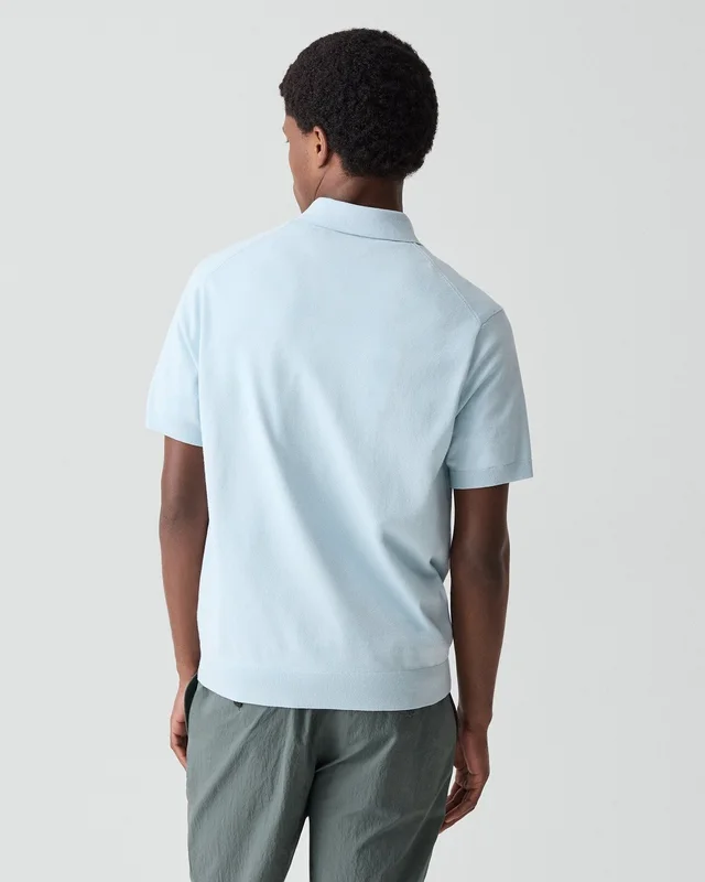 Theory Quarter-Zip Polo Shirt in Light Bilen in LIGHT OCEAN AIR 62% Viscose, 38% Polyester; Exclusive Of Elastic, photo 10 of 12 from Theory
