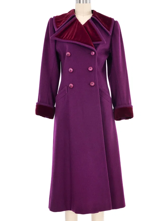1970s Yves Saint Laurent Magenta Wool Maxi Coat in Wool from Arcade Vintage
