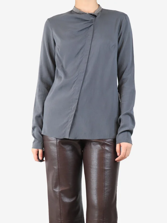Brunello Cucinelli Grey silk blouse - size L in Grey Silk from Sign of the Times