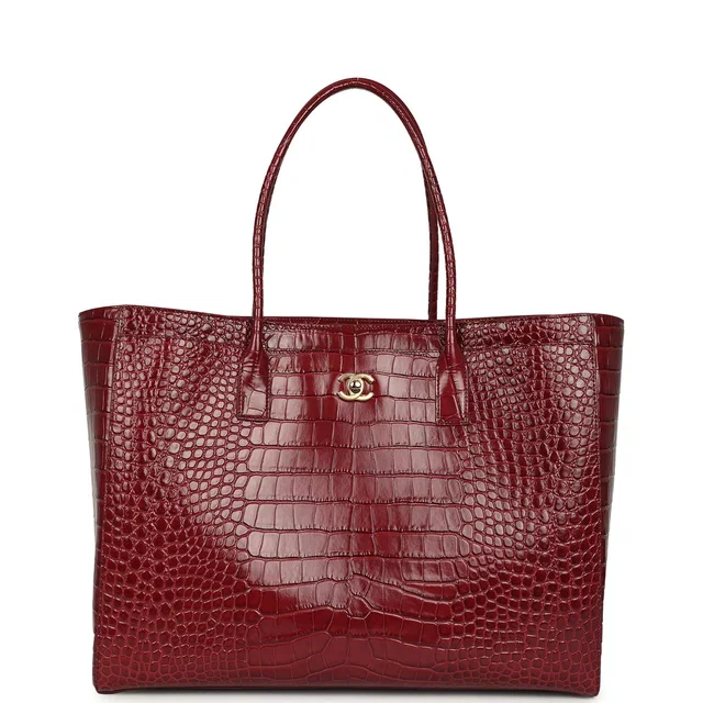 Chanel Large Cerf Shopping Bag Burgundy Crocodile Embossed Calfskin Gold Hardware in Burgundy Calfskin from Madison Avenue Couture
