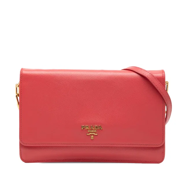 Pink Prada Saffiano Lux Wallet On Chain Crossbody Bag in Pink Saffiano leather from Designer Revival
