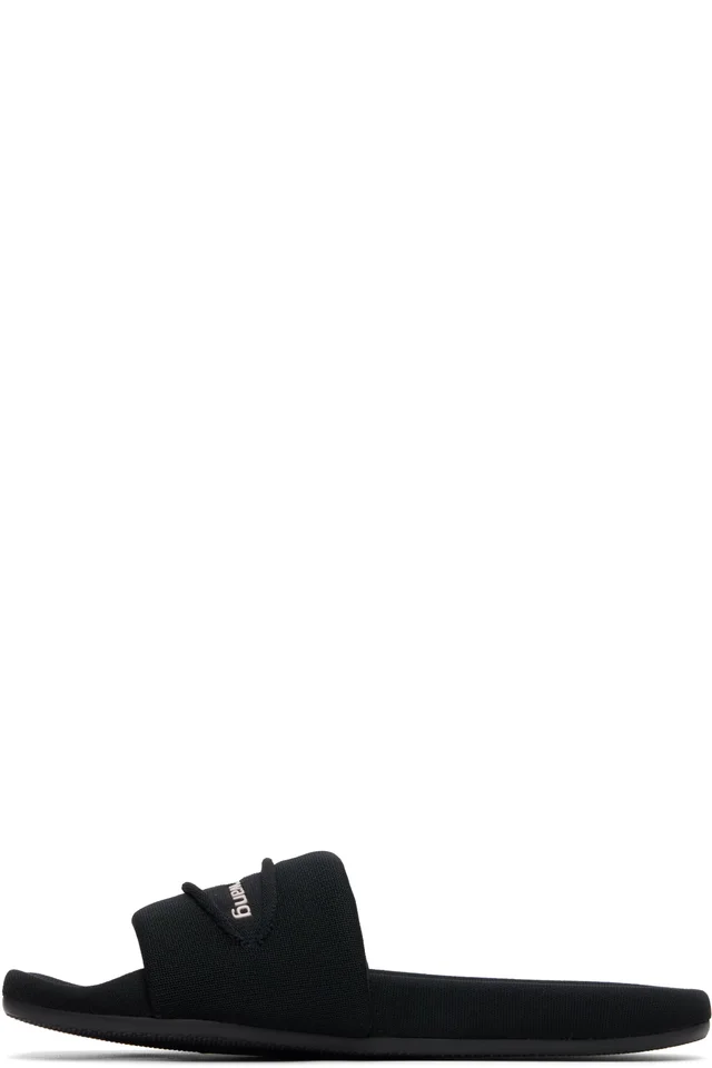 Alexander Wang Black 'AW' Slash Knit Pool Slides, photo 3 of 5 from SSENSE