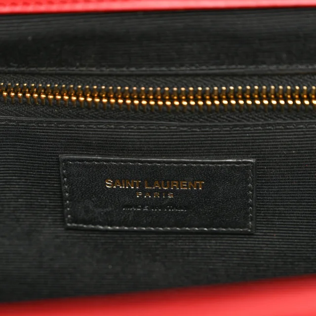 Saint Laurent Smooth Calfskin Matelasse Chevron Large Monogram Satchel Lipstick Red in Red Calfskin from FASHIONPHILE, photo 6 of 11