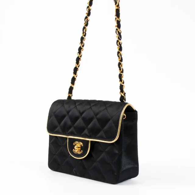 Chanel Vintage Black Satin Mini Square Classic Bag in Black Satin from Labellov, photo 3 of 7