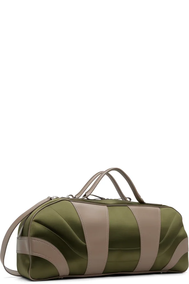 Dries Van Noten Green & Taupe Satin Weekend Bag, photo 3 of 4 from SSENSE