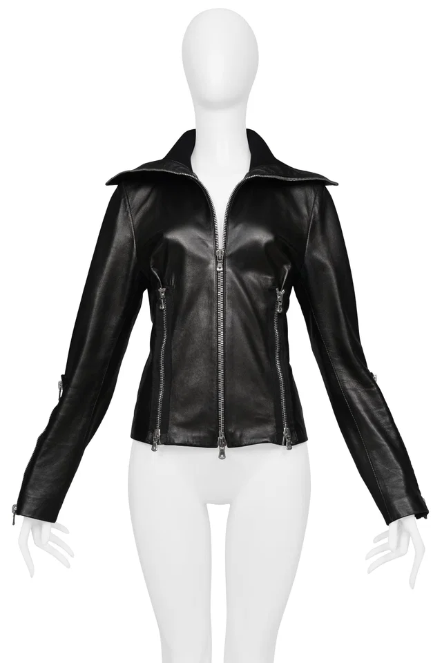 Dolce & Gabbana Black Leather Jacket With Vertical Zippers in Black Leather from Resurrection Vintage