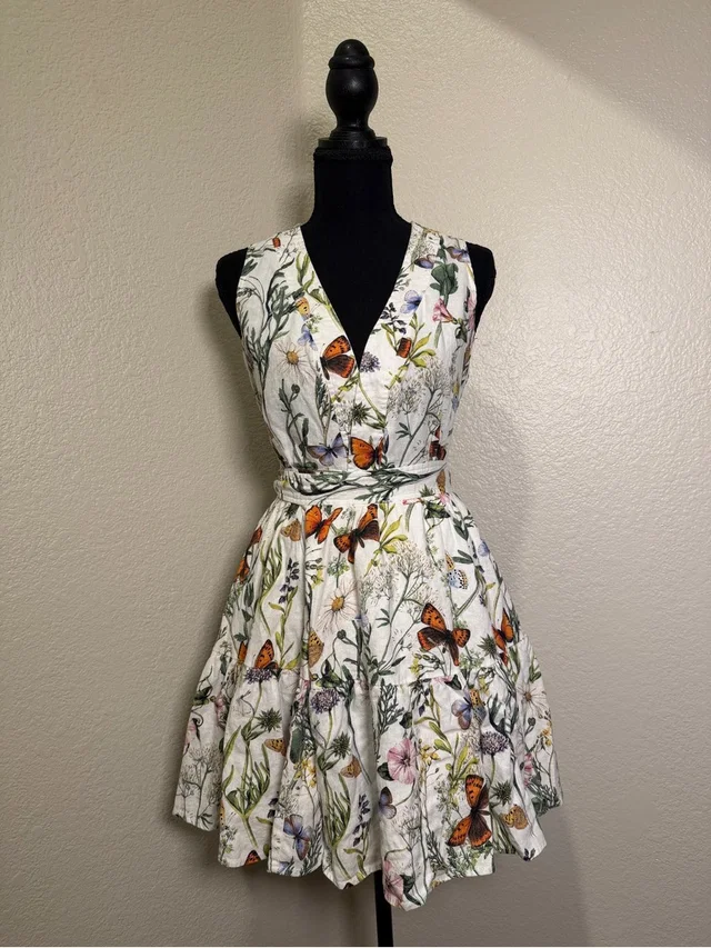 Christian Lacroix White Floral & Butterfly Garden Fit-And-Flare Mini Bow Dress in orange|white from Poshmark