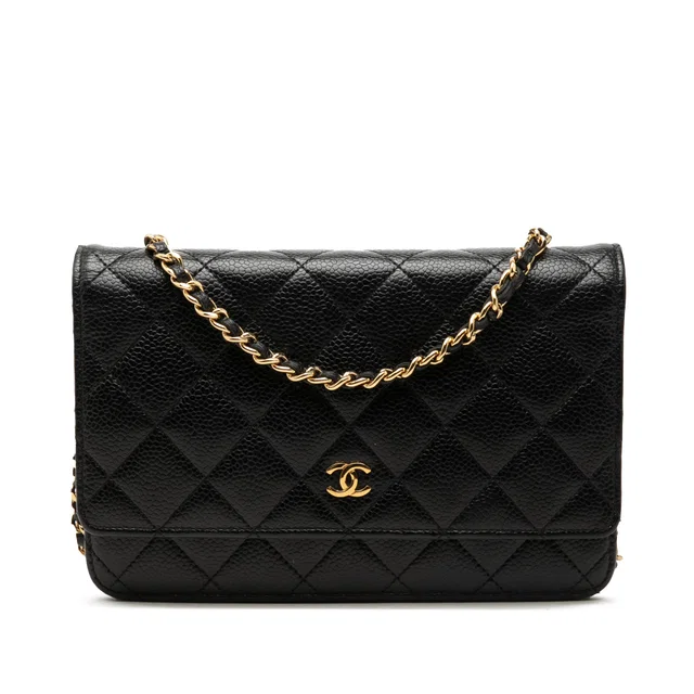 Black Chanel CC Quilted Caviar Wallet on Chain Crossbody Bag in Black Caviar leather from Designer Revival