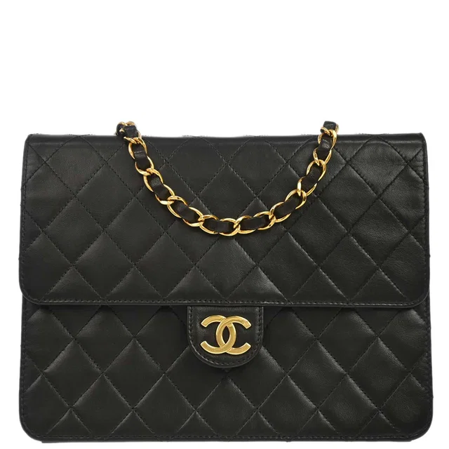 Chanel 1997-1999 Black Lambskin Pushlock Small Half Flap Shoulder Bag in Black Lambskin from AMORE Vintage Tokyo
