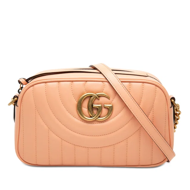 Orange Gucci Small GG Marmont Matelasse Calfskin Vertical Ring Crossbody in Orange Calfskin from Designer Revival