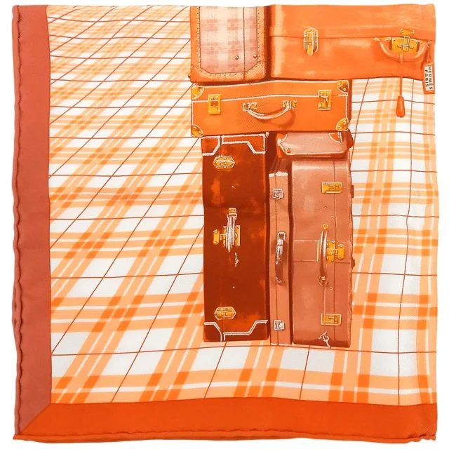 Hermès Carré 90 H EN VOYAGE Pattern Scarf Orange/Multi in Orange Silk from VINTAGE QOO TOKYO, photo 2 of 10